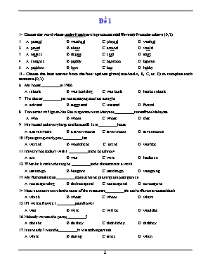10 Đề thi tuyển sinh lớp 10 THPT môn Tiếng anh (Có đáp án)